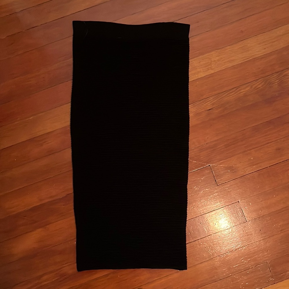 Central Park West black stretch ribbed midi skirt